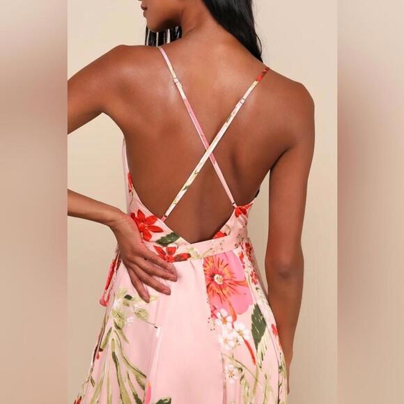 NWT Lulus Still the One Blush Pink Floral Print Satin Maxi Dress Size Medium - Picture 3 of 8